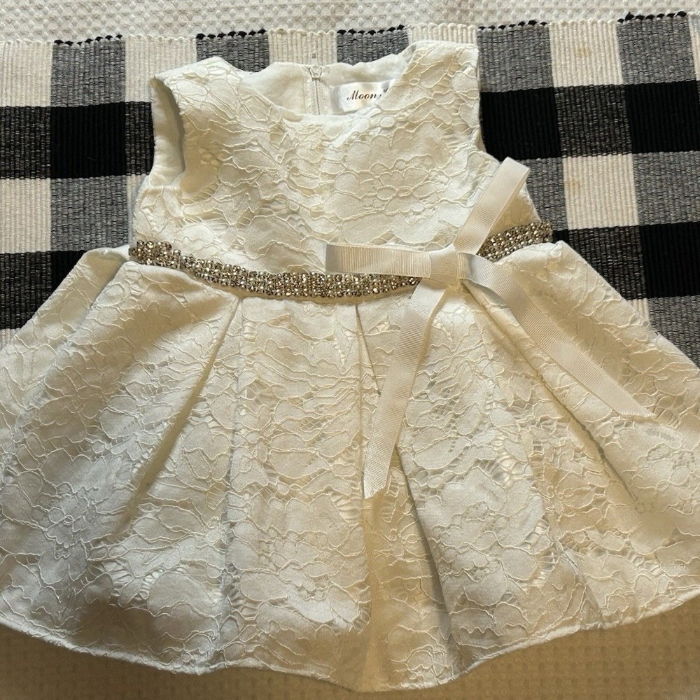 Kitty Moon 3M Baby Girl White Party Dress - Wedding Princess Birthday Baptism